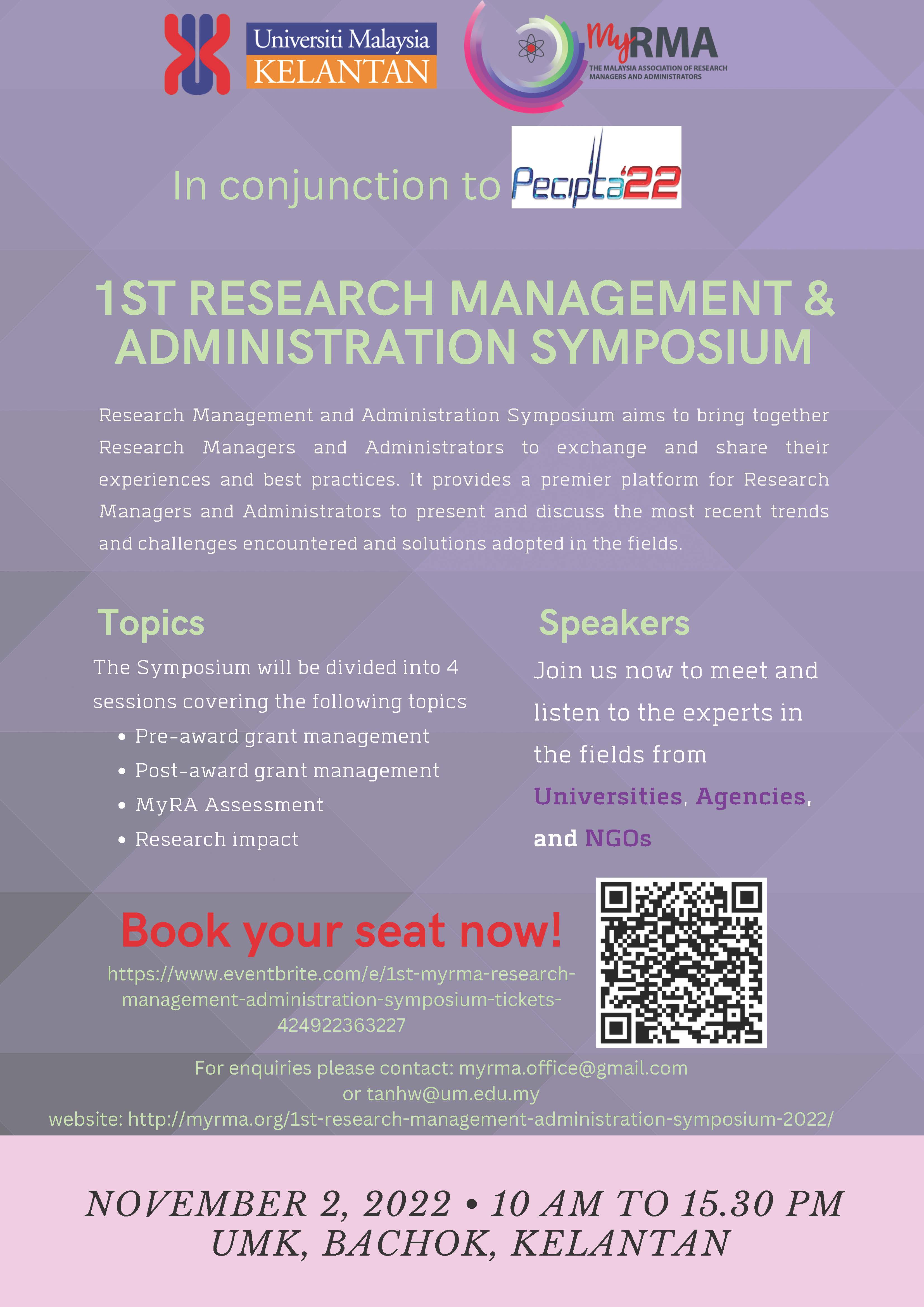1ST RESEARCH MANAGEMENT &
ADMINISTRATION SYMPOSIUM